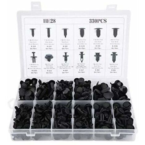 Clips Agrafe Rivets Fixation de Protection, 330Pcs 12 Tailles Assorties Carrosserie Poussée Rivet Garniture Clip,de