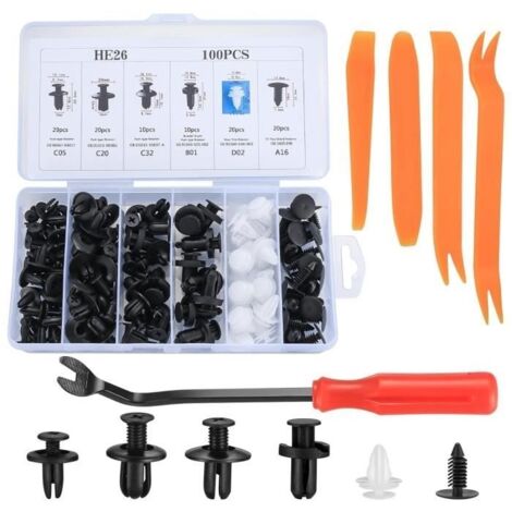 Clips Agrafes Plastiques Rivets Fixation Set,Universel pour Auto Voitures Panneaux de Portes Garnissages,avec Pince de Retrait