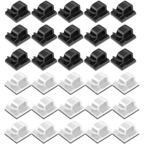 Clips Câbles, Adhésifs Clips Câble, Clips Rangement de Câble, Attache Câble Auto Collant, Gestion de Câble pour Organiseur de Fils Electriques TV, Chargeur, PC, Bureau, Maison, 80 Pièces(Noir+Blanc)