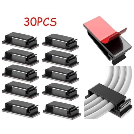 Clips Câbles,Câble Management Auto-adhésifs,Gestion des Clips,Attaches de Câble,Organiseur de Fils Electriques,Serre-Câbles(Noir)