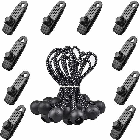 Clips de bâche 10 Pèces Pinces de Tente Boules bâche Corde Clip Tente Plastique Clips De Bâche De Tente pour Tentes Toile Camping Noir Coupe-Vent en Plein Air avec Contrôle À Vis