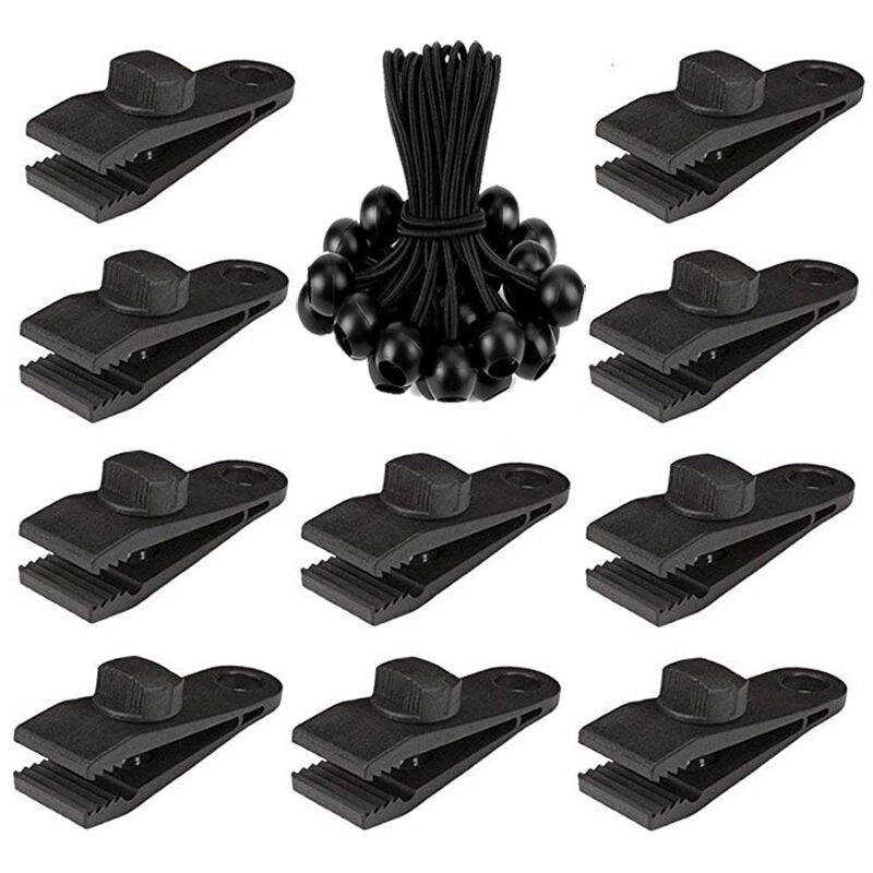 Clips de bâche, 30 pièces Clips de Tente de Bouche de Crocodile Clips de bâche avec Serrure serrée vis de Serrage élastique Boules bâche Corde