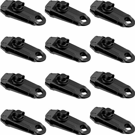 Clips de Bâche Tente en Plastique Pince de Auvent Coupe Vent pour Jardin Camping Activités de Plein Air Noir 12 Pèces