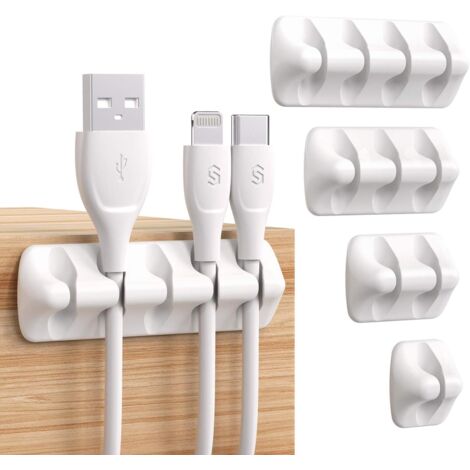 Clips de câbles, organisateurs de câbles, système de gestion des câbles, support de câble USB auto-adhésif, lot de 5 (blanc)-AquaForge