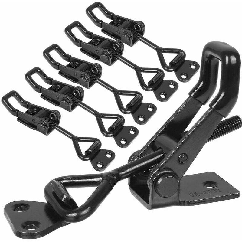 Clips de loquet à bascule noirs, 6 clips à bascule réglables robustes loquet de fumoir, fermeture éclair en métal pour boîtes, portes, armoires, étuis