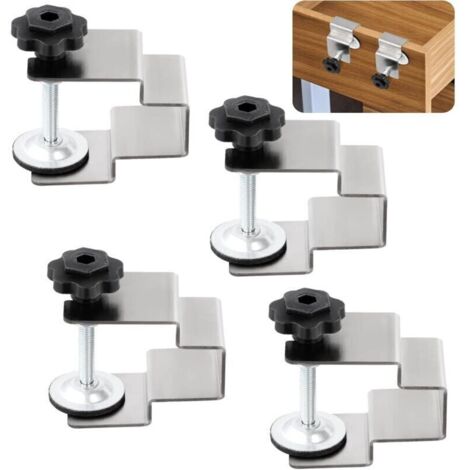 Clips de montaje universales para frentes de cajones y muebles: juego de 4 clips de acero cromado, compatibles con todos los sistemas de armarios.