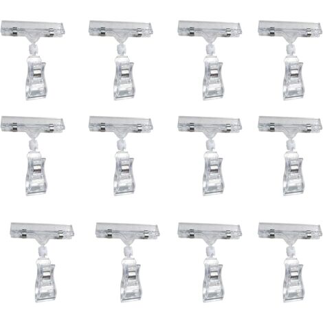 Clips de plástico para letreros de mercancía, clips transparentes para letreros, portaetiquetas, abrazadera para etiquetas de precio, soporte giratorio, expositor, 12 clips para supermercados y centro