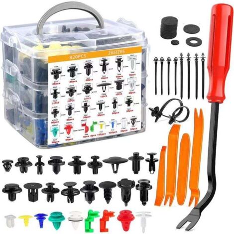 Clips de remache de plástico ZVD (925 unidades), universales, negros, para paneles de puertas de coche, con caja de almacenamiento y herramienta de extracción.