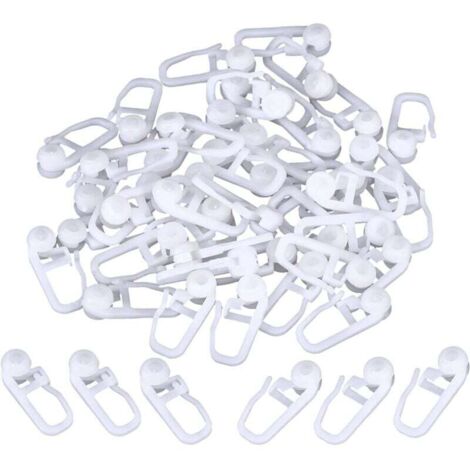Clips de Rideau Roulant Crochets de Rideaux en Plastique Blanc pour Voie Type Rideau, 50 Paquets (Clips)25cm