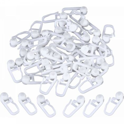 Clips de Rideau Roulant Crochets de Rideaux en Plastique Blanc pour Voie Type Rideau, 50 Paquets (Clips)2.5cm