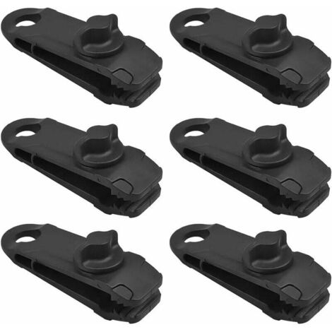 Clips de Tente, 6 Pièces Clips de Tente en Plastique Noir Clip de Bâche Réglable Accessoires de Tente pour Camping, Housse de Voiture, Meubles, Housse de Bateau, Caravane, Auvent