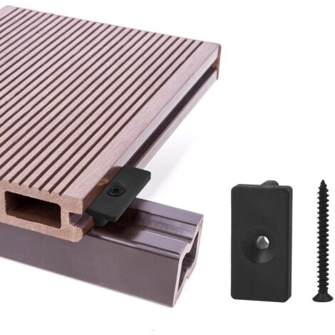BLUEDEER 100 pièces - attaches cachées de 6 mm / fixations en plastique pour terrasse, clip de fixation pour planche avec vis noires (100 pièces, fixations en T pour terrasse compo