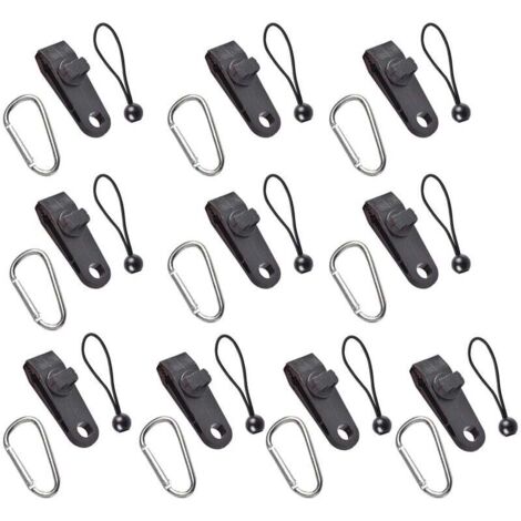 Clips de tienda de campaña resistentes al viento, ajustables, con cuerda en espiral para exteriores (10 clips + cuerda negra + gancho en D plateado) para acampar al aire libre.