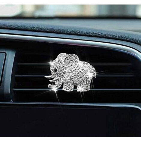 Clips de ventilación para ambientadores de coche, bonito elefante de diamantes ostentosos, salida de aire acondicionado para coche, Clip decorativo, accesorios interiores (plata)