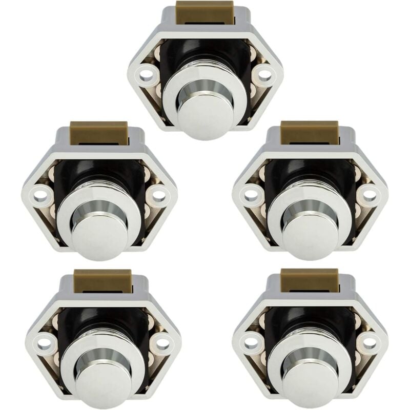 Mowze - Bouton Poussoir Camping Car - Loquet Serrure Bouton Fermeture Porte Placard pour rv Caravane de Moteur 5 pièces(Chromé)