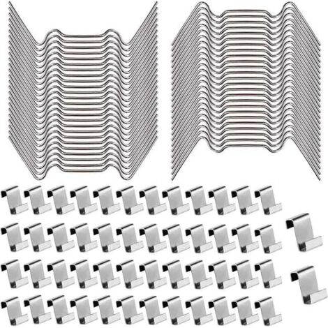 Clips de vitrage pour serre de jardin, lot de 100 pièces clips de vitrage en métal inoxydable, 50 clips w et 50 clips, durable, facile à installer, pour panneaux de verre, argent