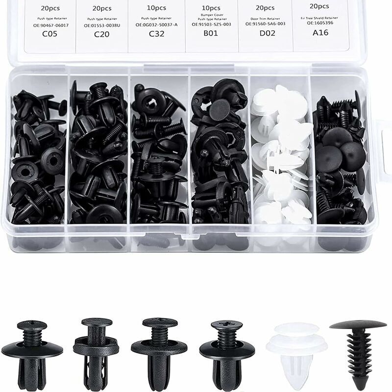 Clips Garniture Intérieure Rivet Clips Plastique Rivet Plastique Fixation Protection Clip Panneau Porte Boucle Boîte 100 Pièces 6 Types Boucle