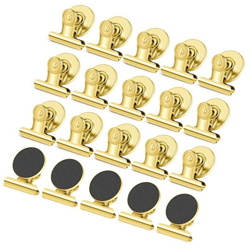 Clips magnétiques, dorés, 3,13,7 cm, lot de 20, pour réfrigérateurs et armoires de rangement.