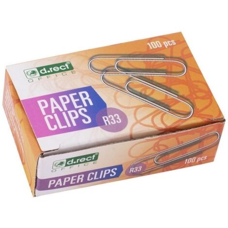 Clips metálicos D.RECT de 33 mm - 100 unidades, redondos, para oficina y escuela