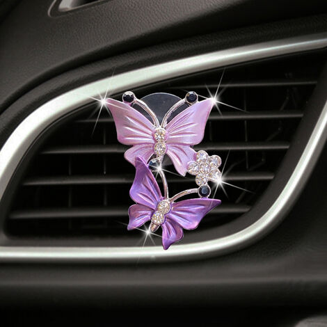 Clips para ambientador de coche para mujer, lindo clip de ventilación para ambientador de aire con diamantes de imitación de mariposa doble, accesorios para coche para mujer brillantes y brillantes, m