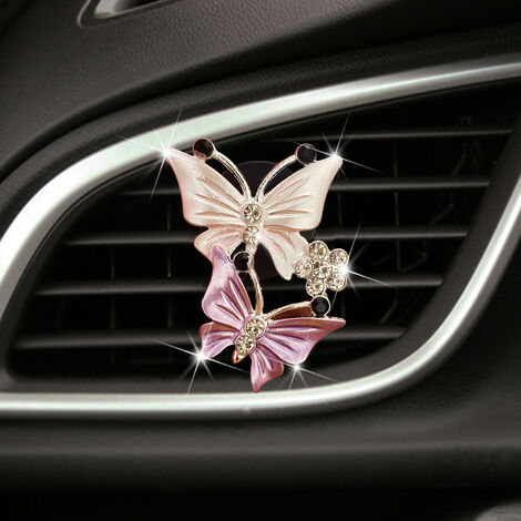 Clips para ambientador de coche para mujer, lindo clip de ventilación para ambientador de aire con diamantes de imitación de mariposa doble, accesorios para coche para mujer brillantes y brillantes, r
