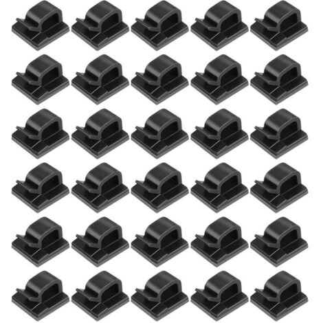 Clips para cables, bridas autoadhesivas, clips para gestión de cables, bridas autoadhesivas, gestión de cables para TV, cargador, PC, oficina, hogar, paquete de 30 (negro)