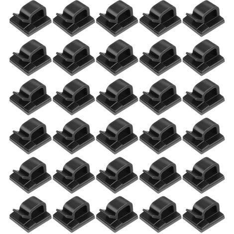 Clips para cables, clips adhesivos para cables, clips para organizar cables, bridas autoadhesivas, gestión de cables para TV, cargador, PC, oficina, hogar, 30 unidades (negro)