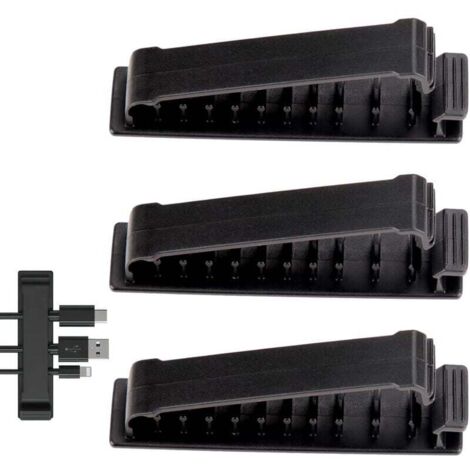 Clips para cables KZQ, organizador de escritorio, juego de 3 clips autoadhesivos para cables, gestión de cables, organizador de cables para auriculares, USB, ratón, cargador y cable de PC (negro)