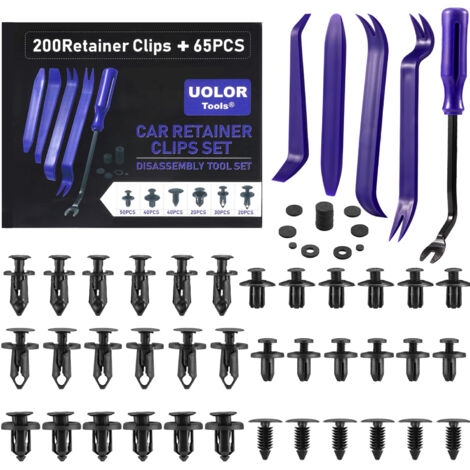 Clips Rivets En Plastique - 265 Pièces - 6 Tailles - Pour Garnitures Automobiles Portes Pare-Chocs Ailes - Nylon - Kit Complet Avec Extracteurs Et Coussinets
