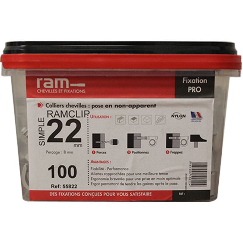 Collier cheville RAMCLIP simple D22mm seau 100 pièces
