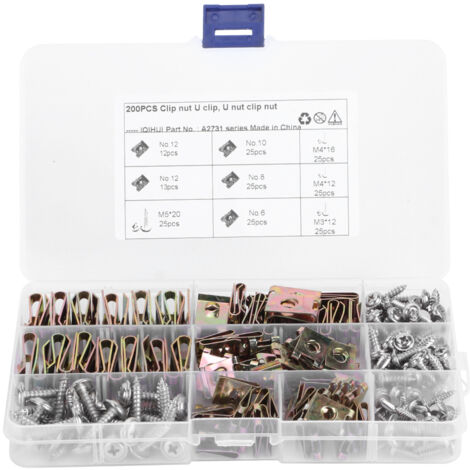 Clips U-Fixation avec Vis Inox  Assortiment 6/8/10/12  100 Clips + 100 Vis pour Trim Intérieur Auto/Moto