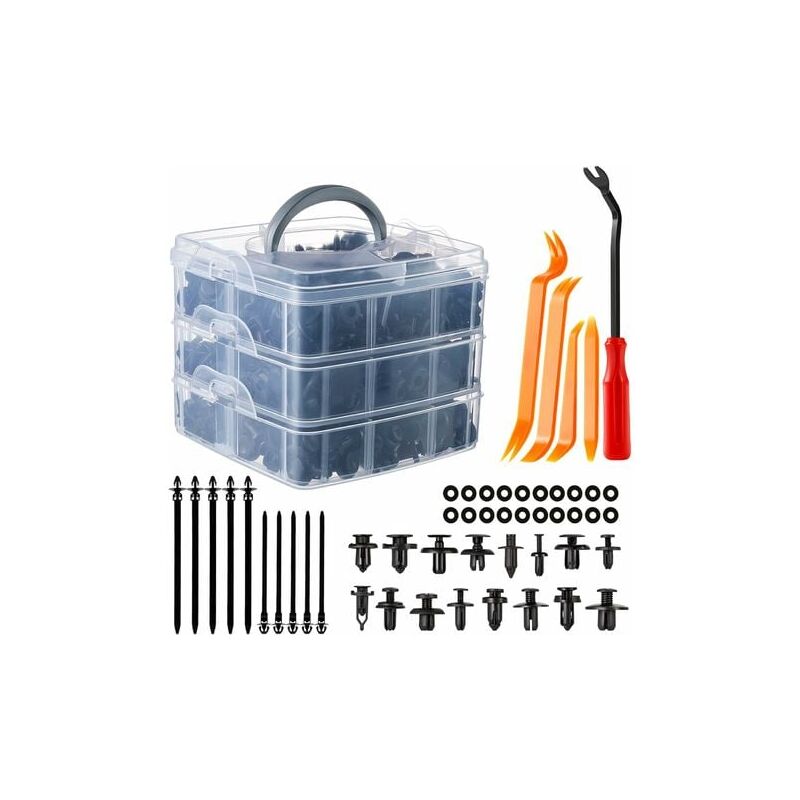 Yzmrbdqc - Clips Voiture, 655 Pcs Rivet Clips Plastique Fixation Noir Universel pour Auto Voitures Panneaux Garnitures de portières avec Boîtier de