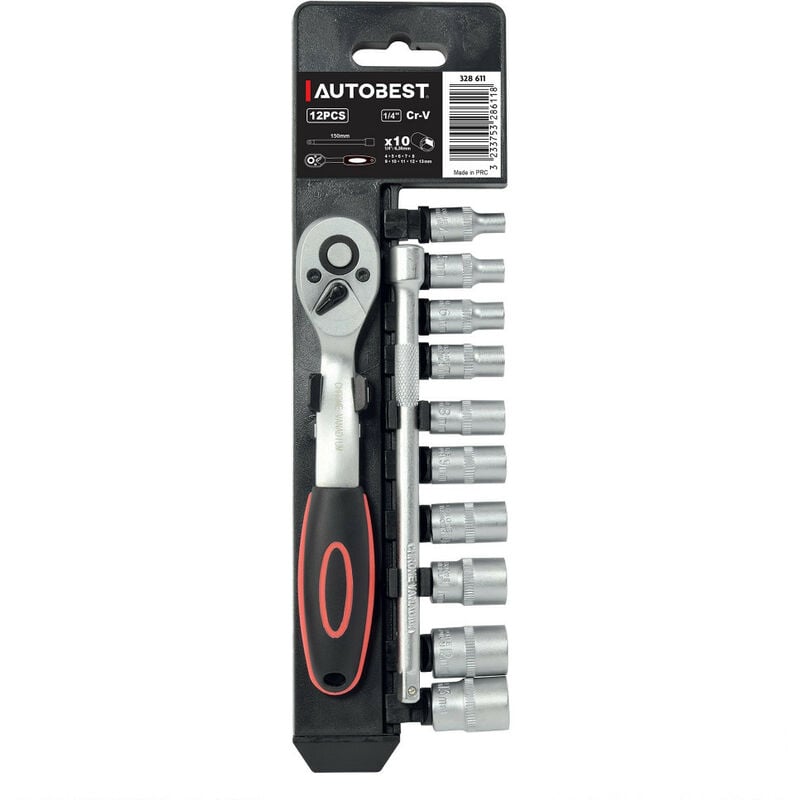 Cliquet carré 1/4 rallonge et 10 douilles