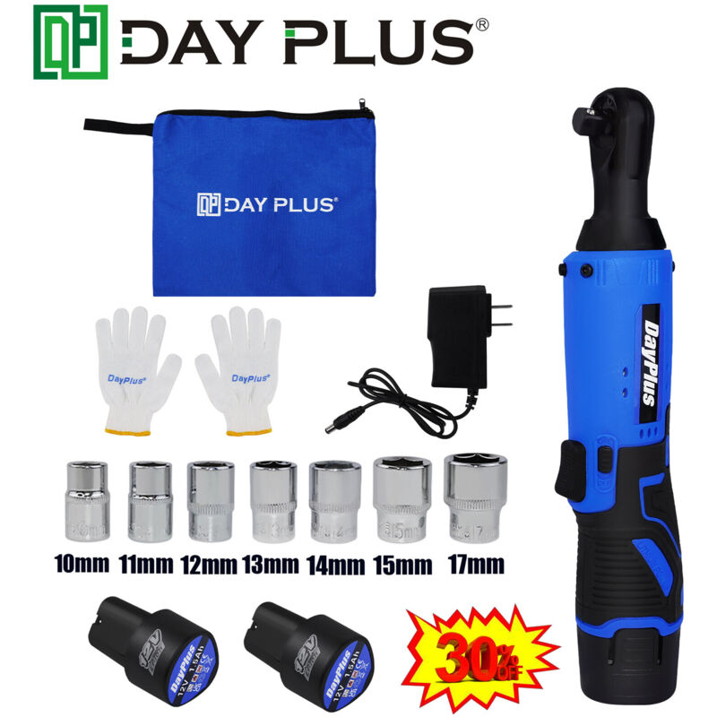 Cliquet électrique sans fil 3 / 8 'clé à angle droit impact outil électrique 2 batteries