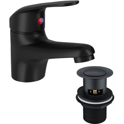Cloakroom Basin Sink Mono Mixer Tap Single Lever with Waste & Fittings - Black