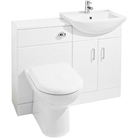 Cloakroom Furniture Pack - Cabinet, Square Basin, WC Unit, Concealed Cistern, Back to Wall Pan and Soft Close Seat - Gloss White