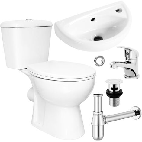 Cloakroom Set Close Coupled Toilet Wall Hung Basin with Tap & Waste
