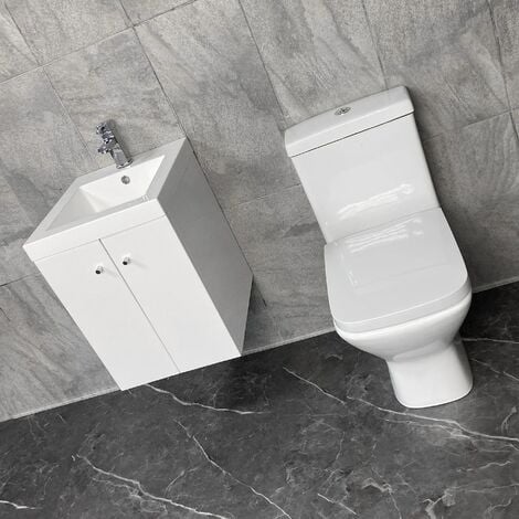 Cloakroom Suite Alpine Duo 400mm Wall Hung Vanity Unit + Short Projection Toilet, Without Tap