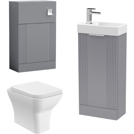 Cloakroom Suite - Floor Standing Basin Unit, Toilet & Tap - Grey/Chrome