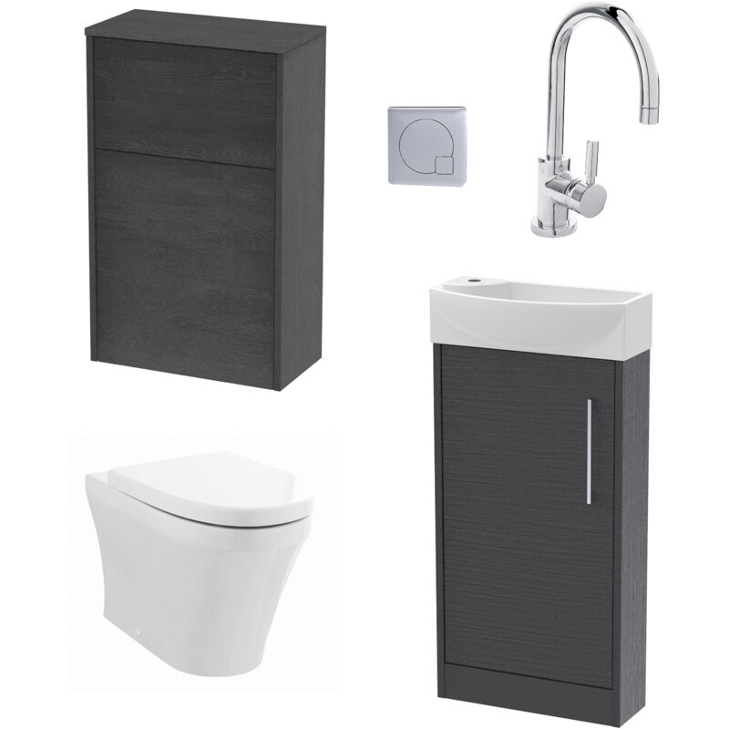 Balterley Cloakroom Suite - Right Hand 440mm Vanity, WC Unit, Toilet and Tap - Graphite