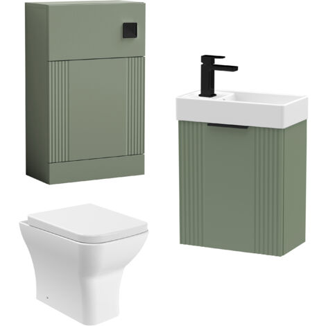 Cloakroom Suite - Wall Hung Basin Unit, Toilet & Tap - Green/Black