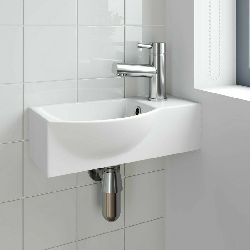 Cloakroom Wall Hung Basin Corner Hand Wash Sink 1 Tap Hole White