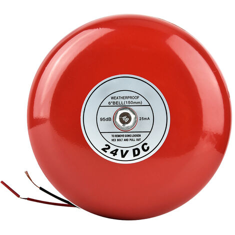 Cloche d'alarme ronde en métal 24V, cloche d'alarme incendie de sécurité rouge