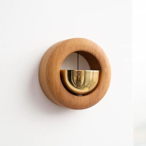 Cloche de commerçant pour ouverture de porte - Teck doré (rond) - Carillon magnétique pour entreprise - Ornements de bureau uniques et décoration à suspendre pour entrée, autocollant de réfrigérateur