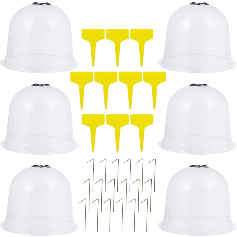 Cloche de dôme pour plantes 6 pièces avec 18 piquets de fixation au sol et 10 étiquettes pour plantes