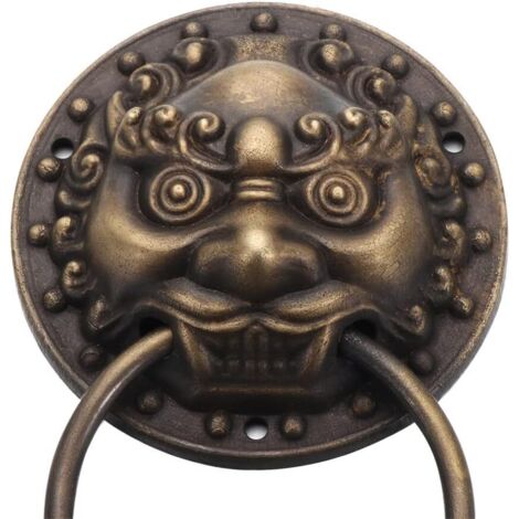 Cloche de Porte en Fonte 2pc heurtoirs de Porte 3D heurtoir de Porte d'entrée for décor tête de Lion poignée Boutons Grange Hangar intérieur Portes de Jardin