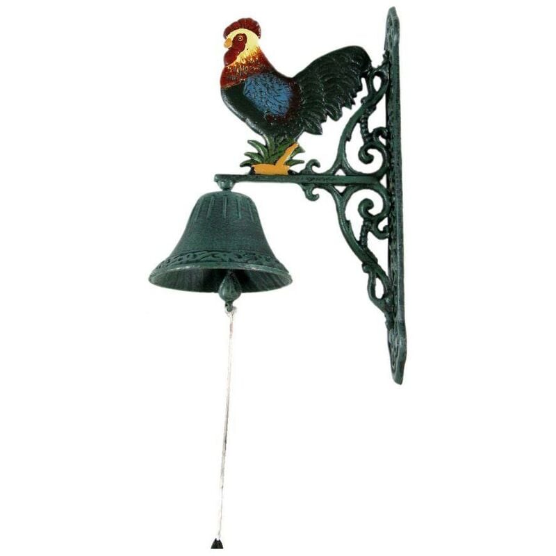 Cloche en fonte coq coloré cm23x13h36
