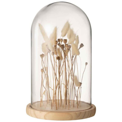 Cloche en Verre Déco "Fleurs Séchées" 38cm Écru