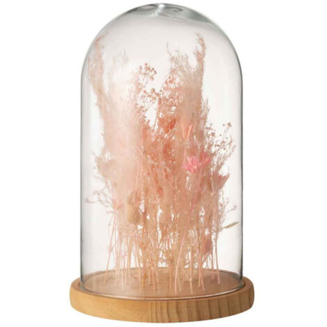 Cloche en Verre Déco "Fleurs Séchées" 38cm Rose