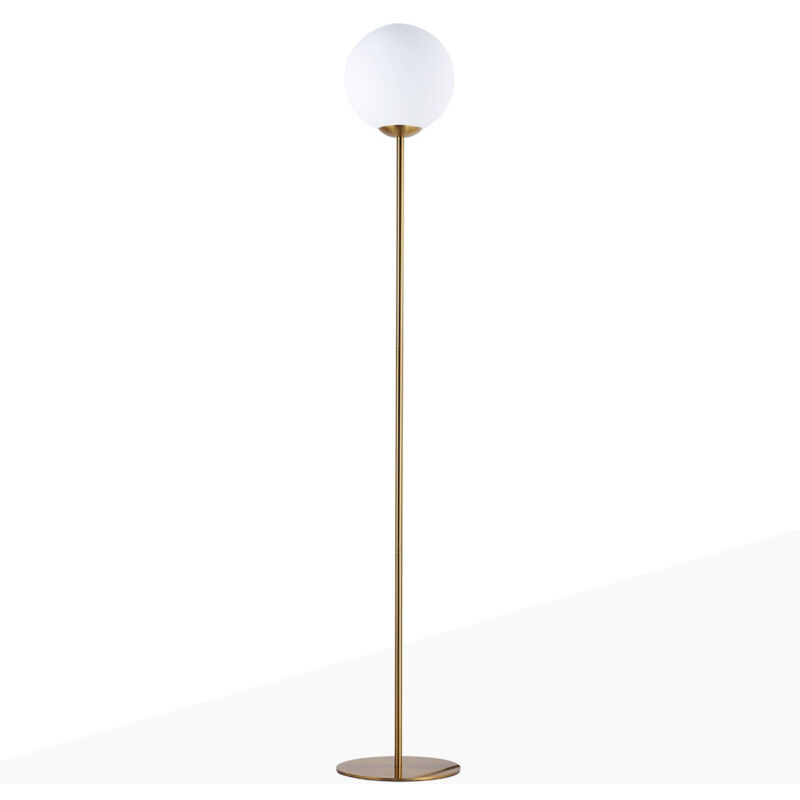 Barcelona Led – Lampadaire globe en verre opale et métal doré – Hauteur 153 cm – Puissance 40W – Compatible ampoule E27 – IP20 pour intérieur Barcelona Led – Lampadaire globe en verre opale et métal doré – Hauteur 153 cm – Puissance 40W – Compatible ampoule E27 – IP20 pour intérieur